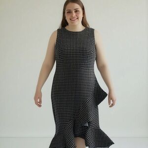 Calvin Klein Ruffle hem Elegant Black and White Checkered Dress Size 18W